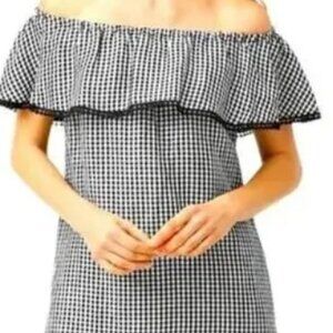 Tommy Bahama Black/White Off Shoulder Ruffle Linen Blend Dress, Free Shipping